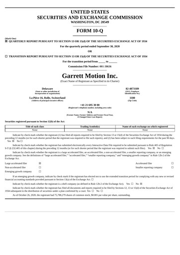 Thumbnail Garrett Motion Quarterly Report 2020-q3