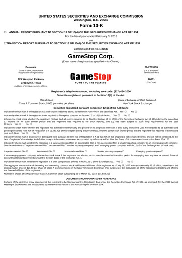 Miniature GameStop
 Rapport annuel 2017