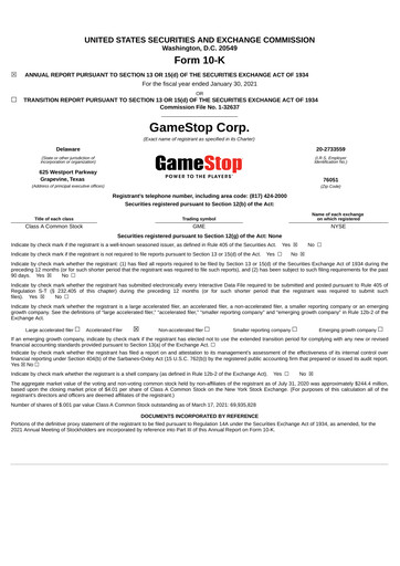 Miniature GameStop
 Rapport annuel 2020