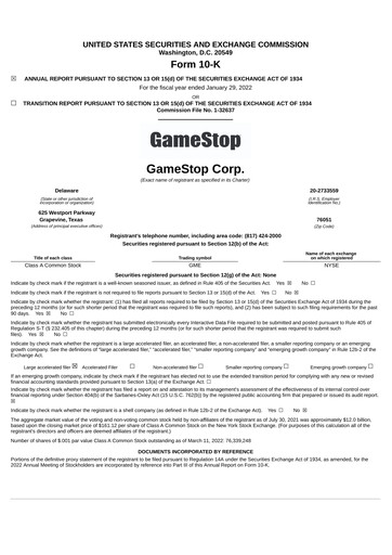 Miniature GameStop
 Rapport annuel 2021