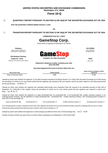Thumbnail GameStop
 Quarterly Report 2019-q2
