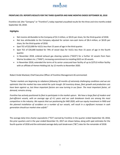 Thumbnail Frontline Quarterly Report 2018-q3
