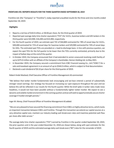 Thumbnail Frontline Quarterly Report 2019-q3
