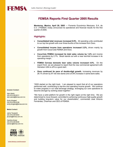 Thumbnail Fomento Económico Mexicano (FEMSA) Quarterly Report 2005-q1