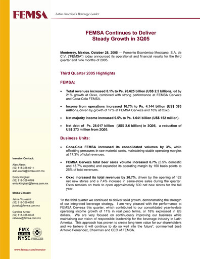 Thumbnail Fomento Económico Mexicano (FEMSA) Quarterly Report 2005-q3