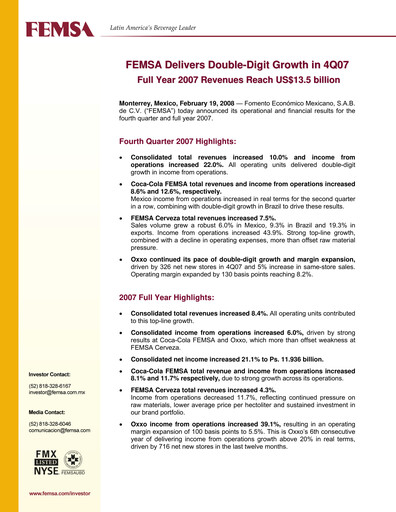 Thumbnail Fomento Económico Mexicano (FEMSA) Quarterly Report 2007-q4