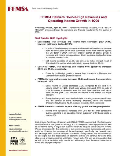 Thumbnail Fomento Económico Mexicano (FEMSA) Quarterly Report 2009-q1