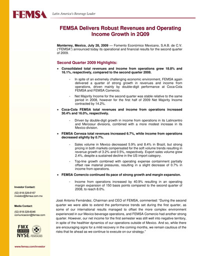 Thumbnail Fomento Económico Mexicano (FEMSA) Quarterly Report 2009-q2