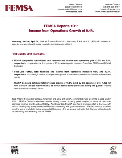 Thumbnail Fomento Económico Mexicano (FEMSA) Quarterly Report 2011-q1
