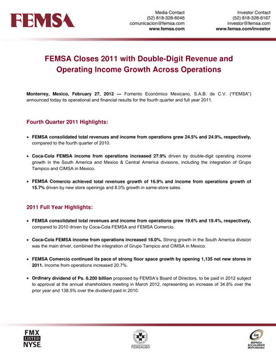 Thumbnail Fomento Económico Mexicano (FEMSA) Quarterly Report 2011-q4