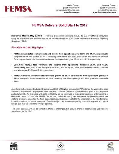 Thumbnail Fomento Económico Mexicano (FEMSA) Quarterly Report 2012-q1