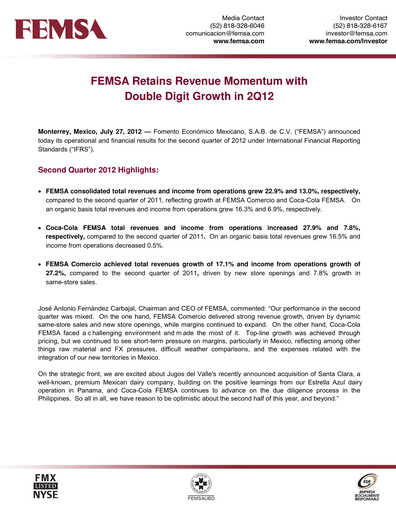 Thumbnail Fomento Económico Mexicano (FEMSA) Quarterly Report 2012-q2