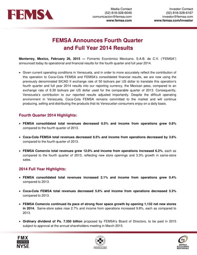 Thumbnail Fomento Económico Mexicano (FEMSA) Quarterly Report 2014-q4