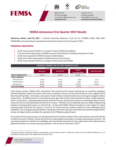 Thumbnail Fomento Económico Mexicano (FEMSA) Quarterly Report 2017-q1