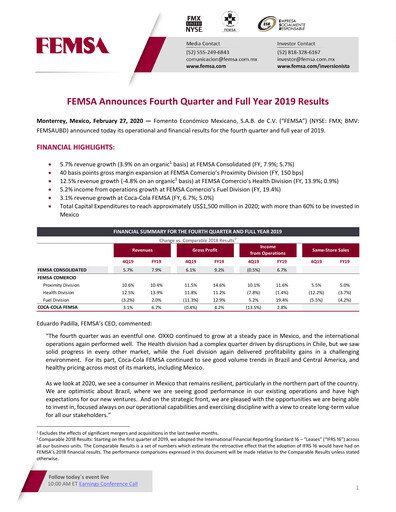 Thumbnail Fomento Económico Mexicano (FEMSA) Quarterly Report 2019-q4