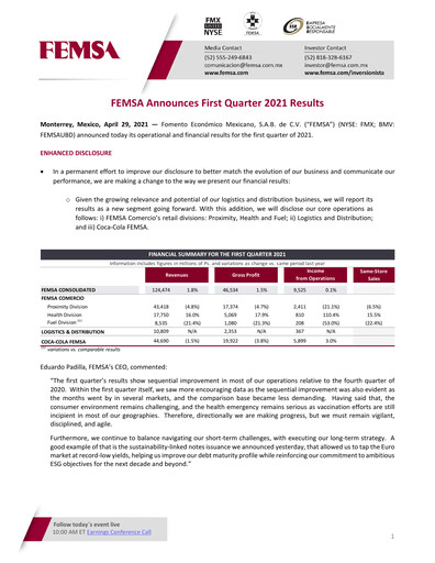 Thumbnail Fomento Económico Mexicano (FEMSA) Quarterly Report 2021-q1