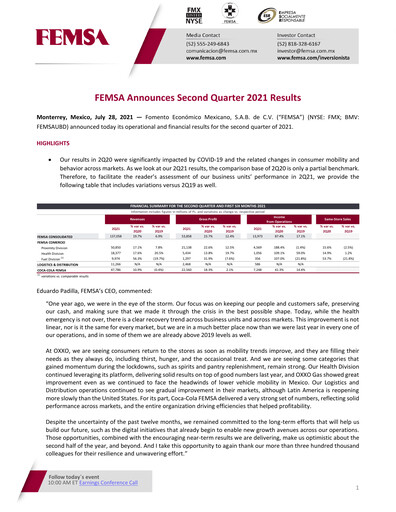Thumbnail Fomento Económico Mexicano (FEMSA) Quarterly Report 2021-q2