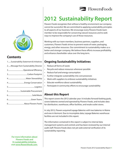 Thumbnail Flowers Foods
 Sustainability Report 2012