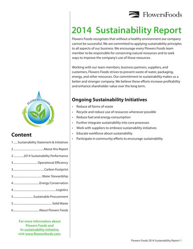 Thumbnail Flowers Foods
 Sustainability Report 2014
