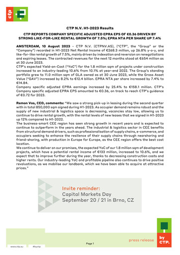 Thumbnail CTP N.V. Half-year Report 2023-h1