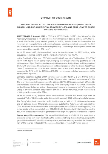 Thumbnail CTP N.V. Half-year Report 2025-h1