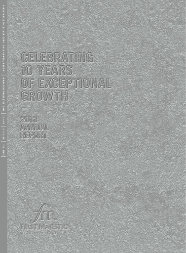 Thumbnail First Majestic Silver
 Annual Report 2013
