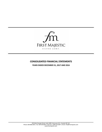 Thumbnail First Majestic Silver
 Financial Statement 2017