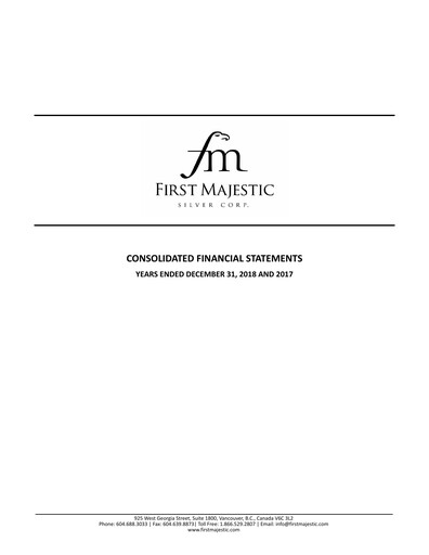 Thumbnail First Majestic Silver
 Financial Statement 2018