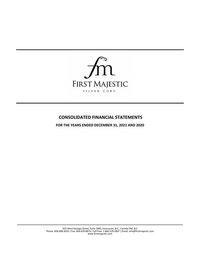 Thumbnail First Majestic Silver
 Financial Statement 2021