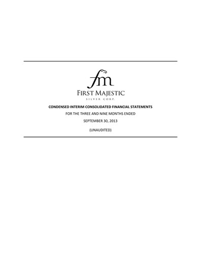 Thumbnail First Majestic Silver
 Quarterly Report 2013-q3