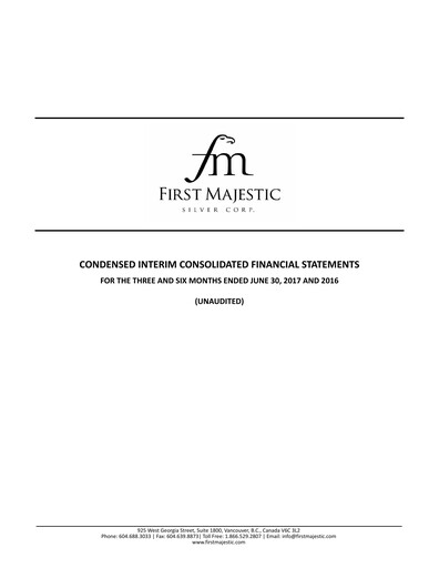 Thumbnail First Majestic Silver
 Quarterly Report 2017-q2