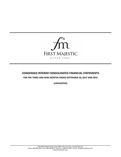 Thumbnail First Majestic Silver
 Quarterly Report 2017-q3