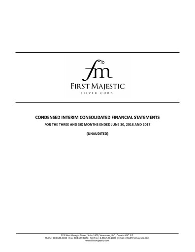 Thumbnail First Majestic Silver
 Quarterly Report 2018-q2
