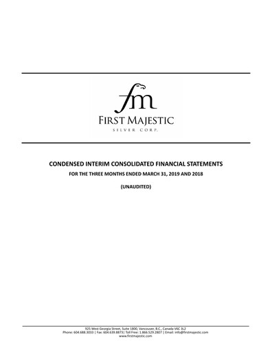 Thumbnail First Majestic Silver
 Quarterly Report 2019-q1