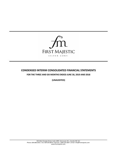 Thumbnail First Majestic Silver
 Quarterly Report 2019-q2