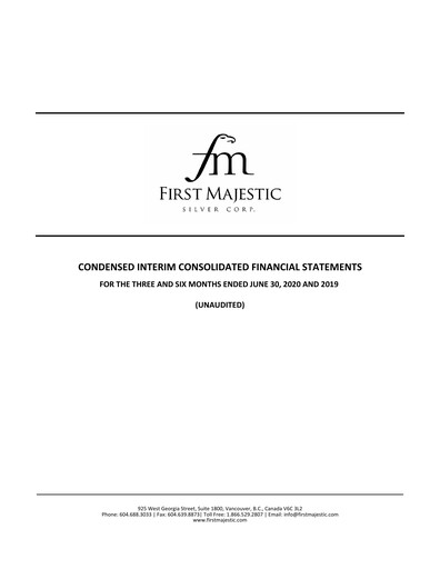Thumbnail First Majestic Silver
 Quarterly Report 2020-q2