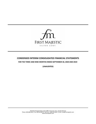 Thumbnail First Majestic Silver
 Quarterly Report 2020-q3