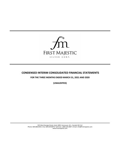 Thumbnail First Majestic Silver
 Quarterly Report 2021-q1