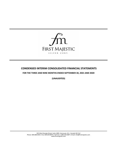 Thumbnail First Majestic Silver
 Quarterly Report 2021-q3