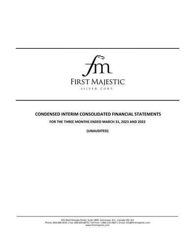 Thumbnail First Majestic Silver
 Quarterly Report 2023-q1