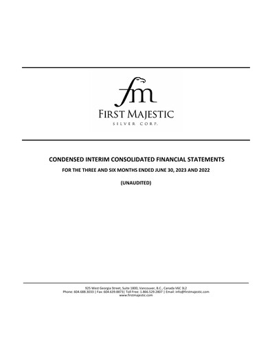 Thumbnail First Majestic Silver
 Quarterly Report 2023-q2