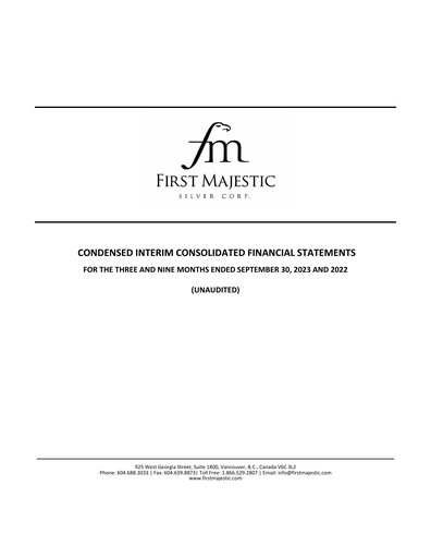 Thumbnail First Majestic Silver
 Quarterly Report 2023-q3