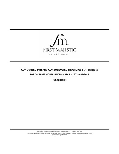 Thumbnail First Majestic Silver
 Quarterly Report 2026-q1
