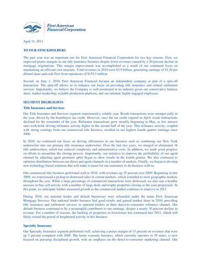 Thumbnail First American Financial Corporation Annual Report 2010