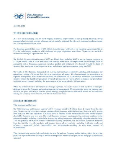 Thumbnail First American Financial Corporation Annual Report 2011