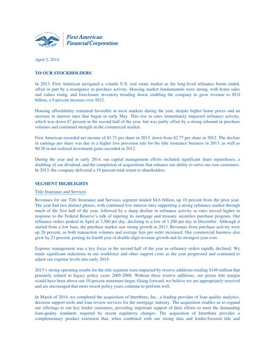 Thumbnail First American Financial Corporation Annual Report 2013