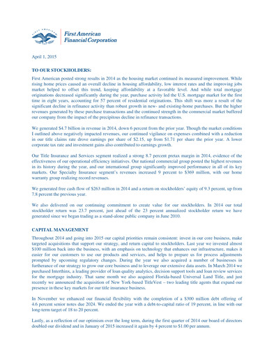 Thumbnail First American Financial Corporation Annual Report 2014