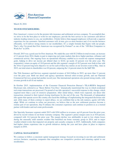 Thumbnail First American Financial Corporation Annual Report 2015