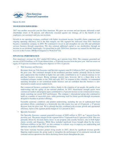 Thumbnail First American Financial Corporation Annual Report 2017