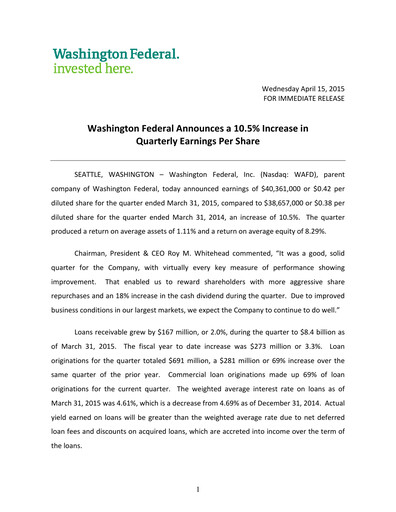 Thumbnail WaFd Bank Quarterly Report 2015-q2